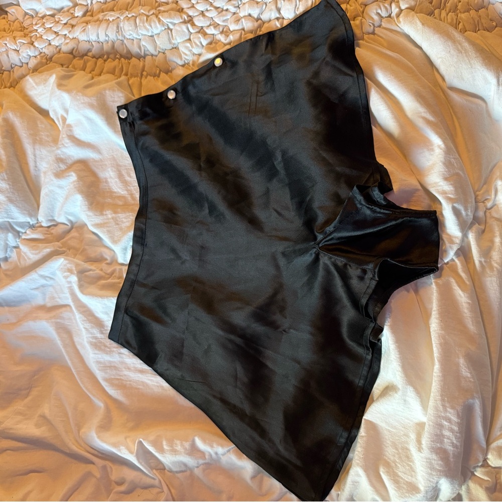 What Katie Did Black Satin High-Waisted Shorts
